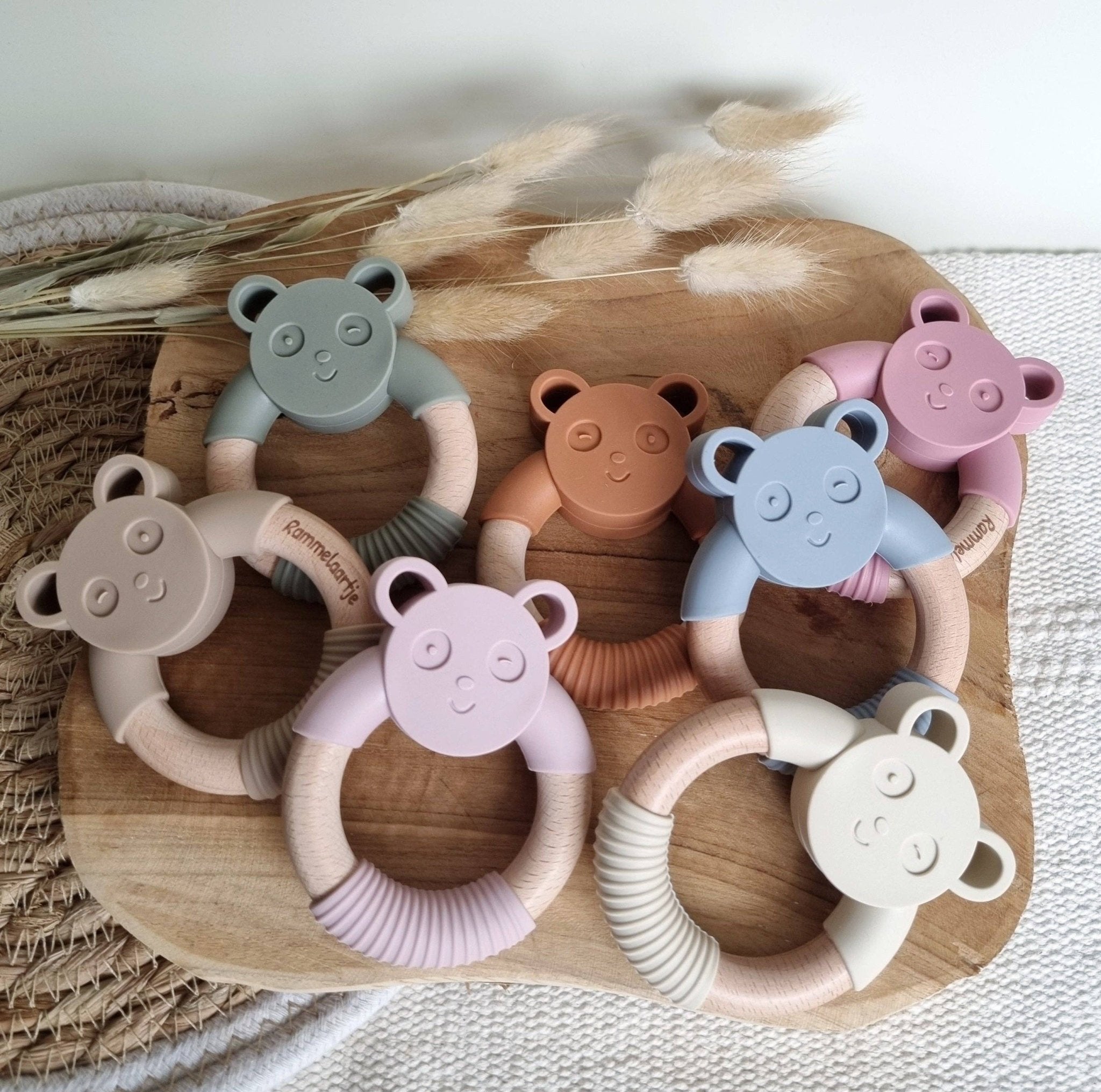 Mordedor silicona madera - oso panda beig - MINI MUNDO