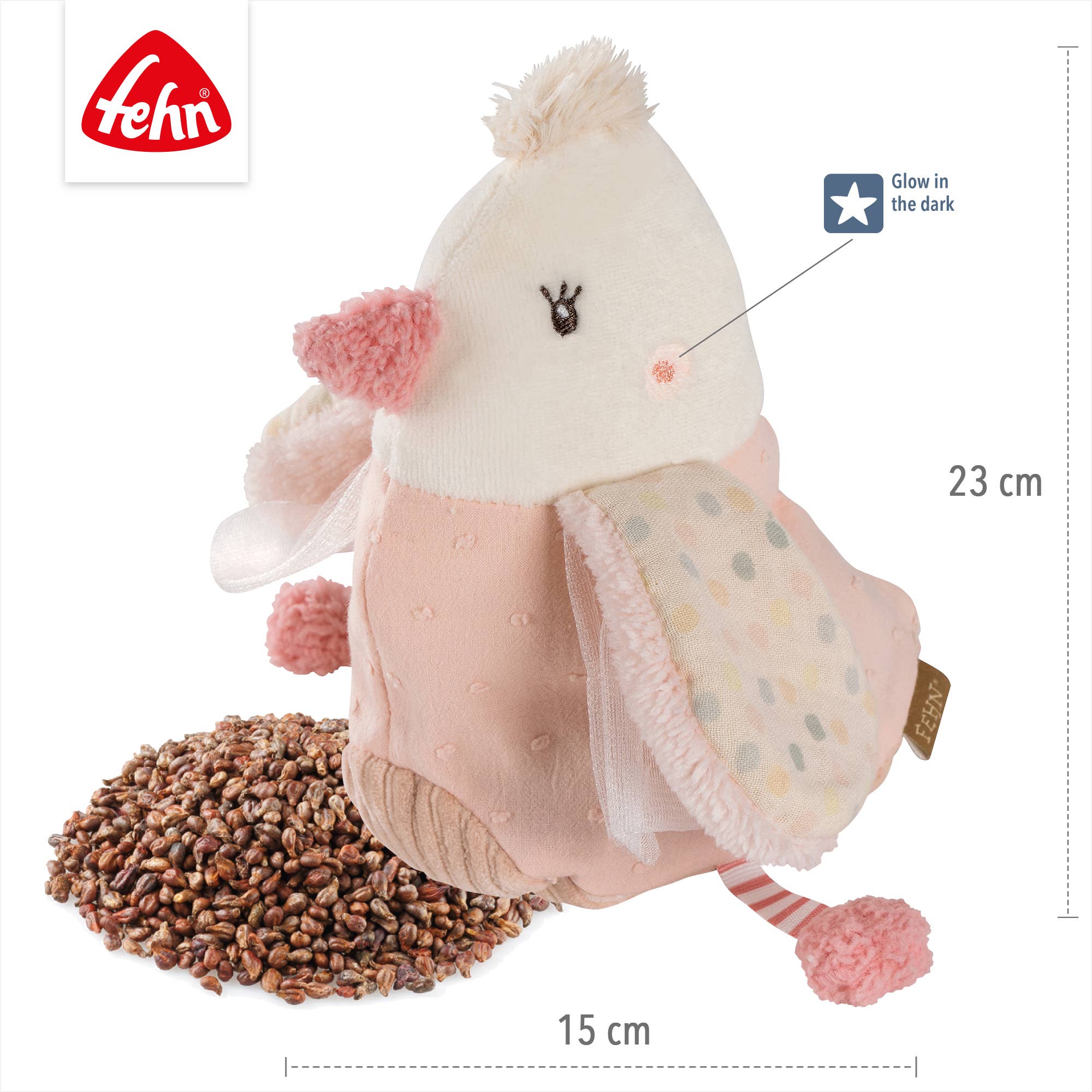Peluche térmico con semillas - pájaro rosa - MINI MUNDO