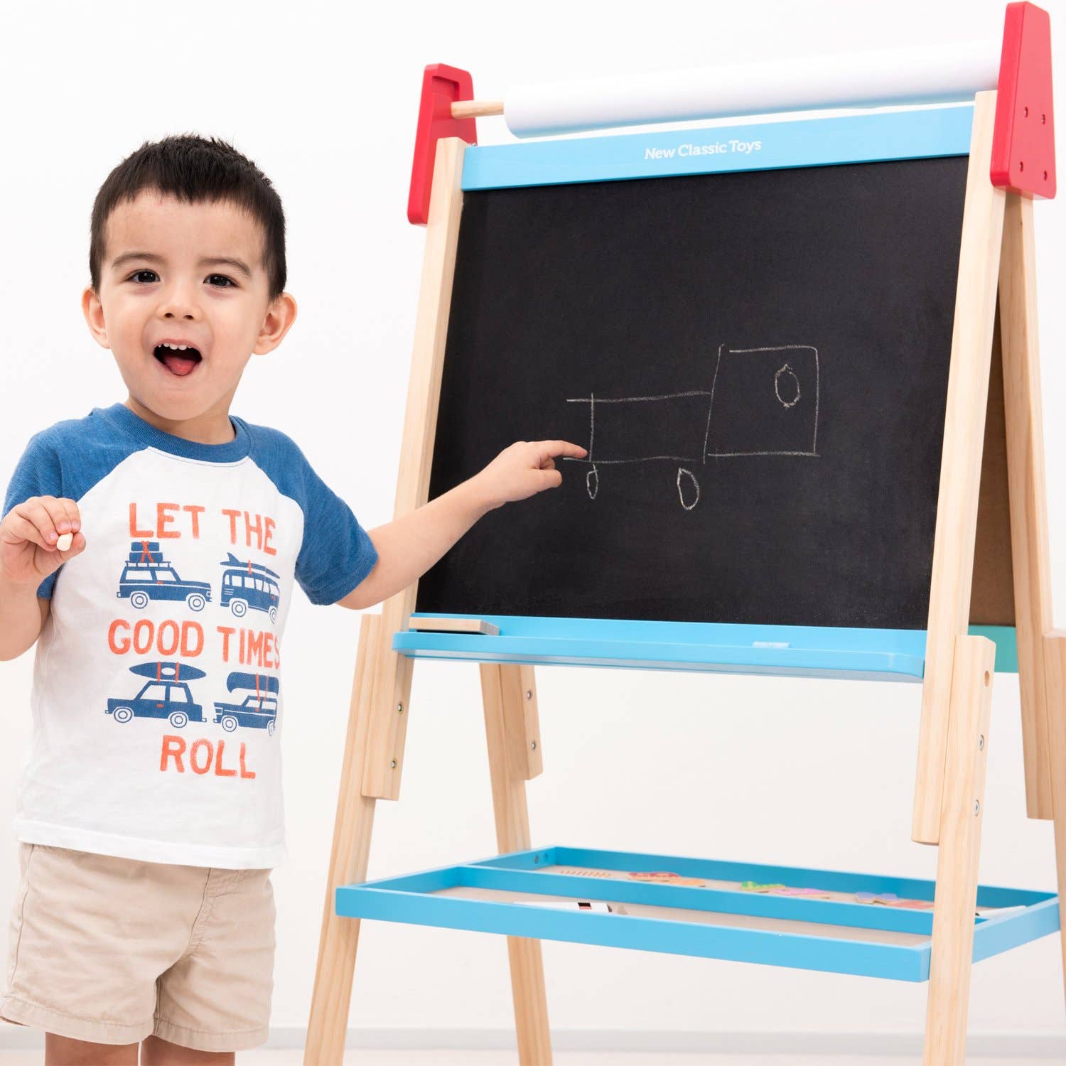 Pizarra de madera doble cara - madera/azul - MINI MUNDO